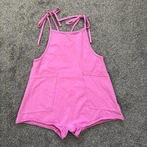 Remie Girl dark pink short jumpsuit, 2 front pockets, ties at shoulders